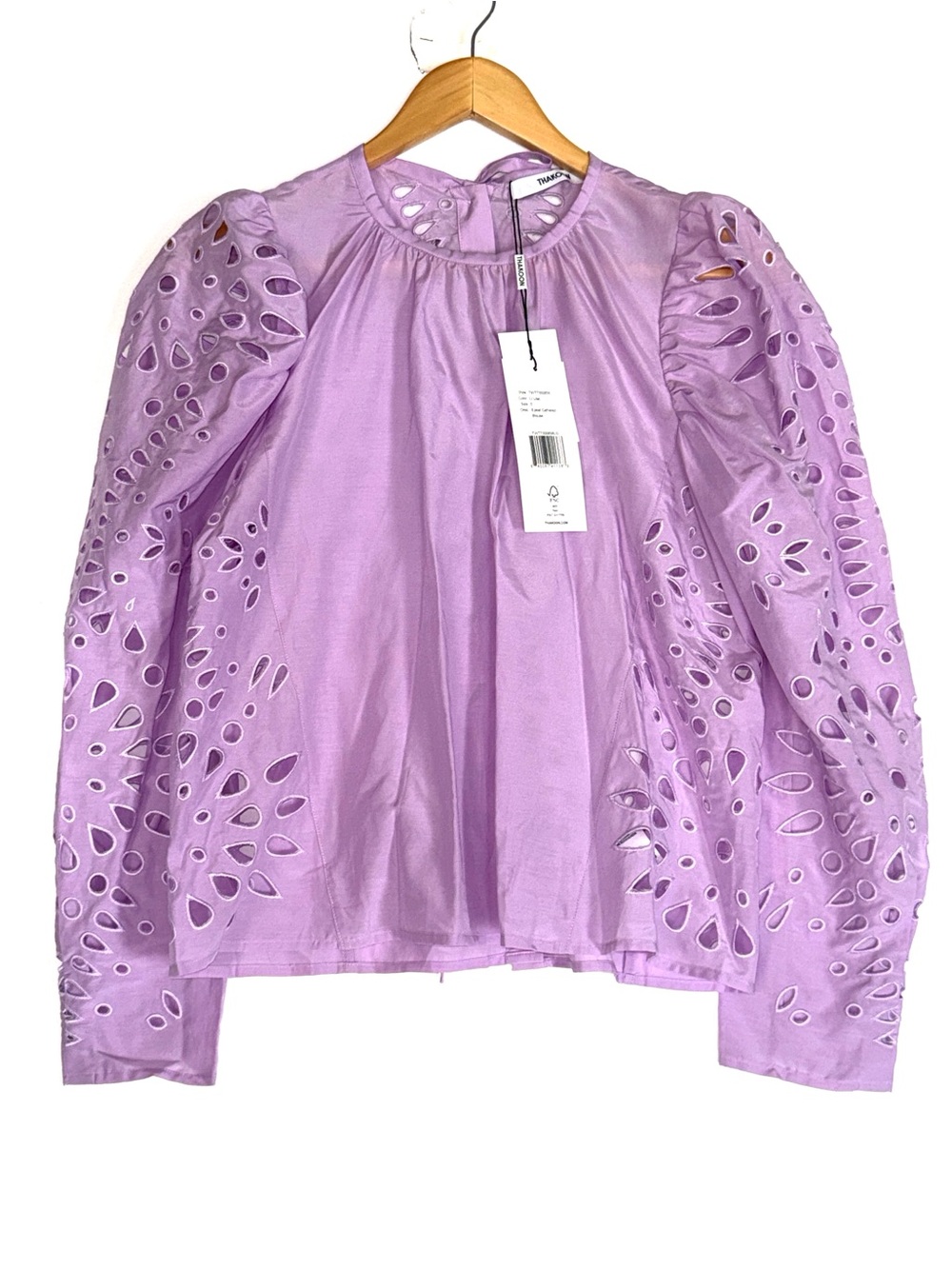 Thakoon Lilac Gathered Eyelet Puff Sleeve Blouse XS NWT